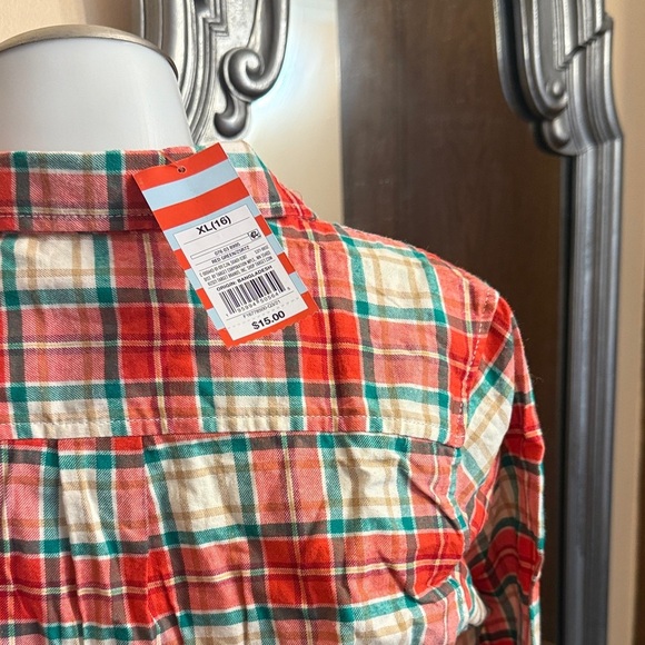 Cat & Jack XL Boys 16 Red and Green Plaid Button Down Shirt - Picture 5 of 10